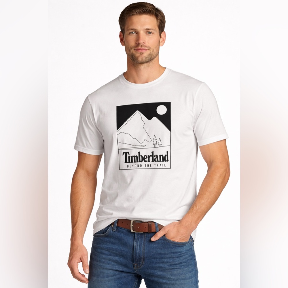 Timberland Men’s Graphic T Shirt NWT L $99 Black White Cotton Outdoors Workwear